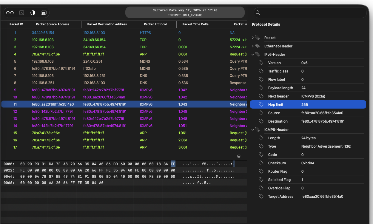 Rewritten SwiftUI packet-details outline with hex-view byte selection